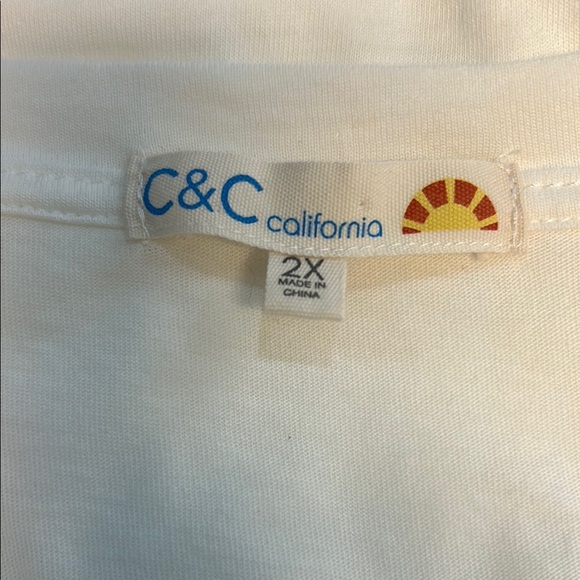 C & C California White Graphic Tee Sunny Plus Size 2X Yoga Gym Exercise Walk Sun - Picture 3 of 5